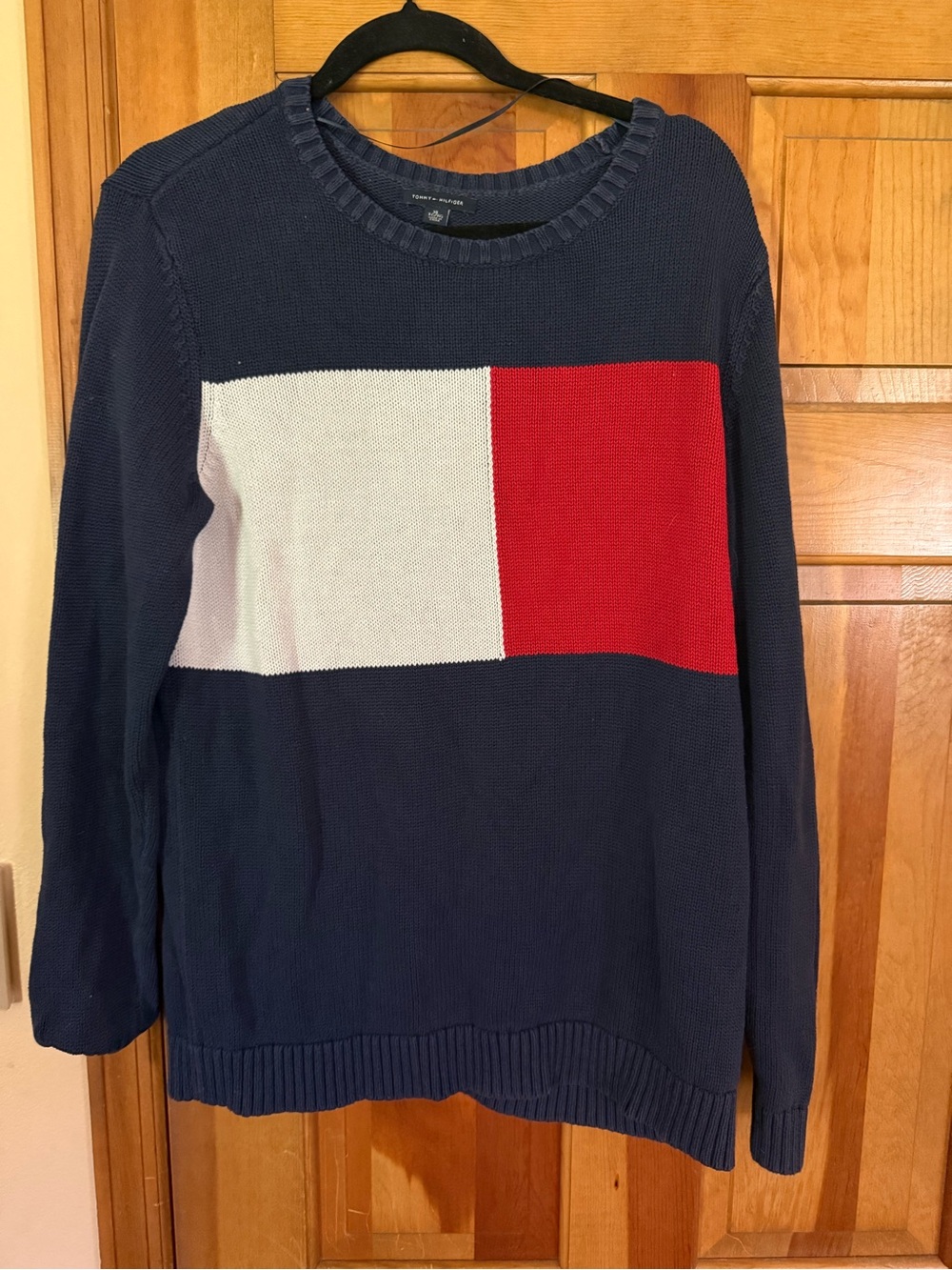 Tommy Hilfiger Navy Crewneck Sweater with Red & White Block